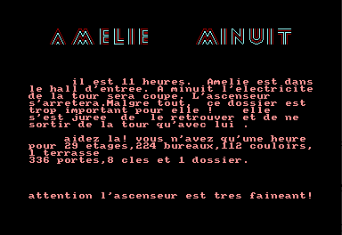 Amelie Minuit (Amstrad CPC) screenshot: Beginning story...