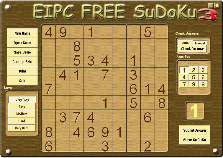 EIPC Free SuDoKu 3 (Windows) screenshot: Wood skin