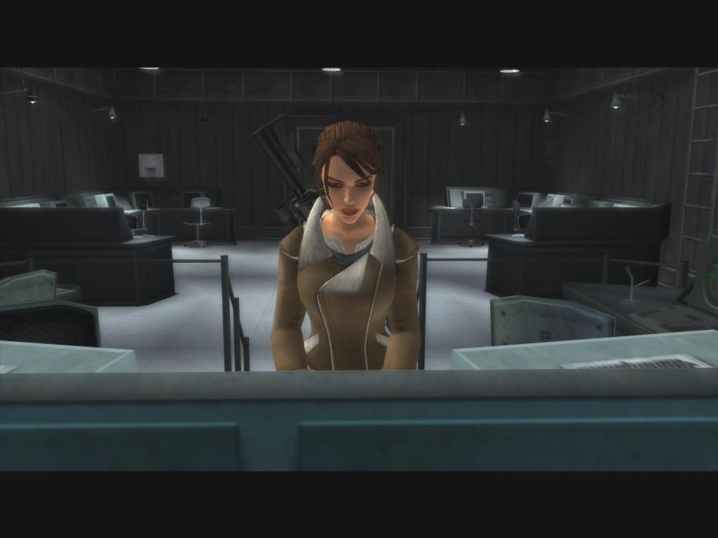 Lara Croft: Tomb Raider - Legend (Windows) screenshot: Of course, Lara can hack any computer. Even those in Russia.