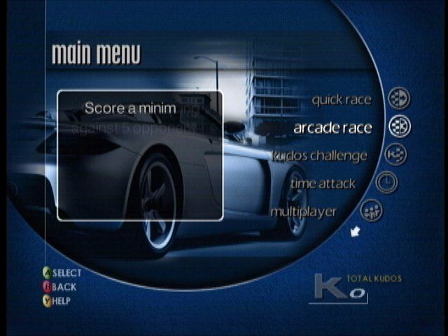 Project Gotham Racing (Xbox) screenshot: Main menu