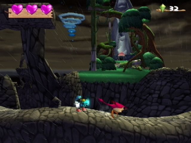 Klonoa 2: Lunatea's Veil (PlayStation 2) screenshot: Jump into the whirlwinds to use them as a spring.