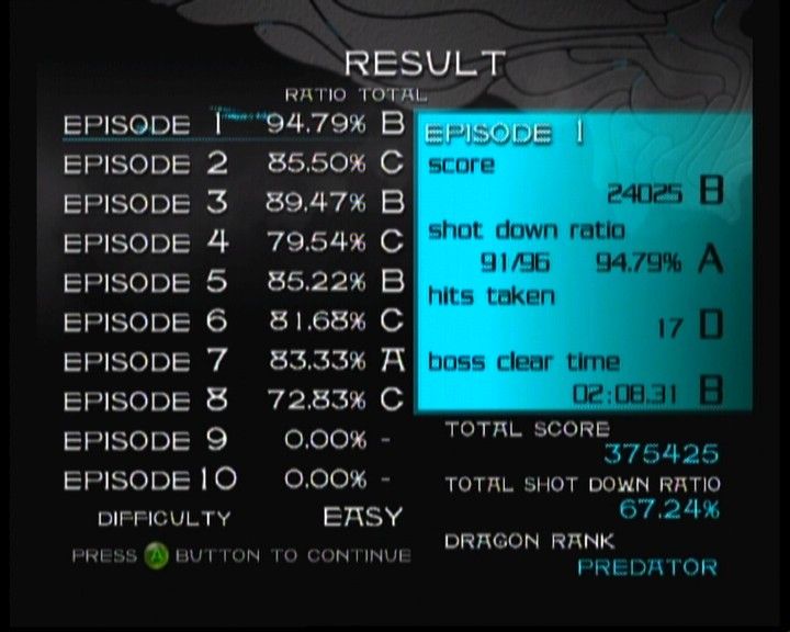 Panzer Dragoon Orta (Xbox) screenshot: Episode results