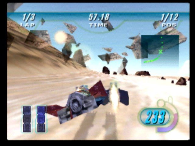 Star Wars: Episode I - Racer (Nintendo 64) screenshot: Going through a small rock
