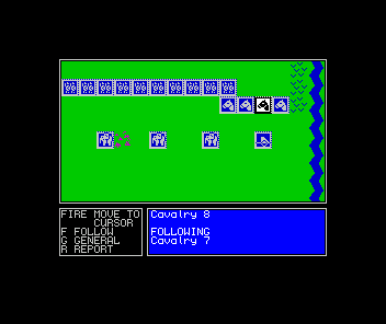Encyclopedia of War: Ancient Battles (ZX Spectrum) screenshot: Units can be ordered to follow others