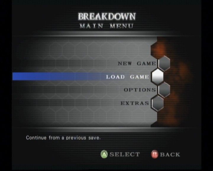 Breakdown (Xbox) screenshot: Main menu