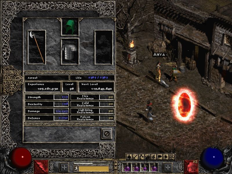 Diablo II: Lord of Destruction (Windows) screenshot: Status / inventory screen for your hireling.