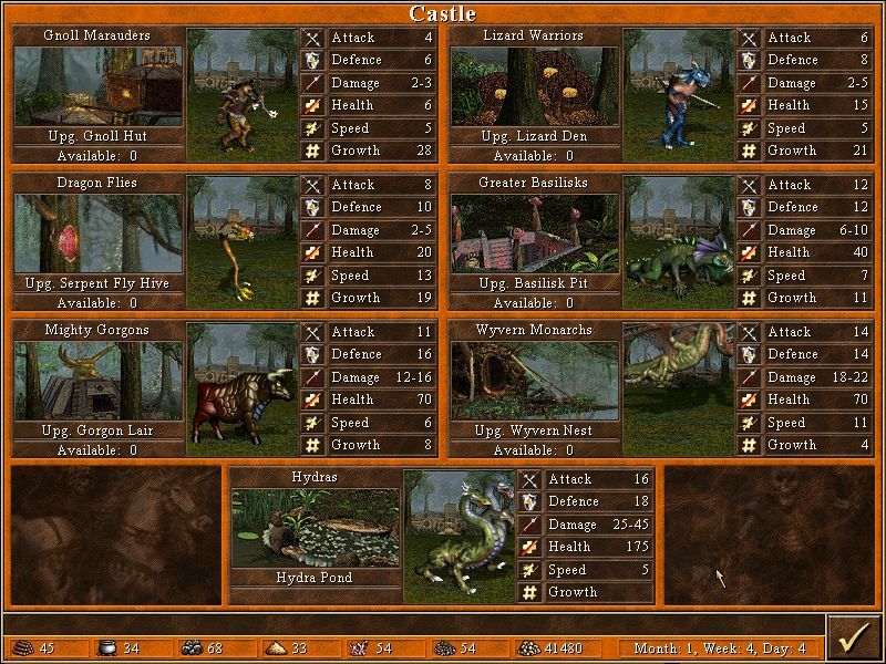 Heroes Chronicles: The Final Chapters (Windows) screenshot: The creatures from the Mudlands