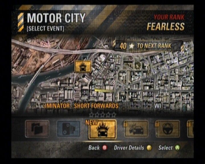 Burnout: Revenge (Xbox) screenshot: Selecting place and type of race.