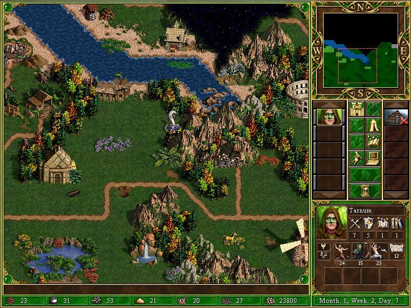 Heroes Chronicles: Clash of the Dragons (Windows) screenshot: The green lands of the elves, Tarnum starts his quest here.