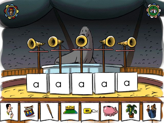 Curious George Learns Phonics (Windows) screenshot: Find the 5 pictures that have short 'a' sounds
