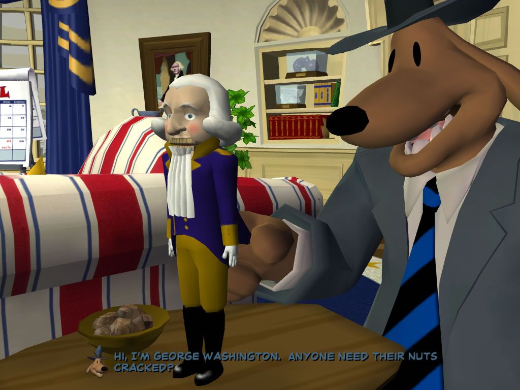 Sam & Max: Episode 4 - Abe Lincoln Must Die! (Windows) screenshot: Sam is having fun in the Oval Office.