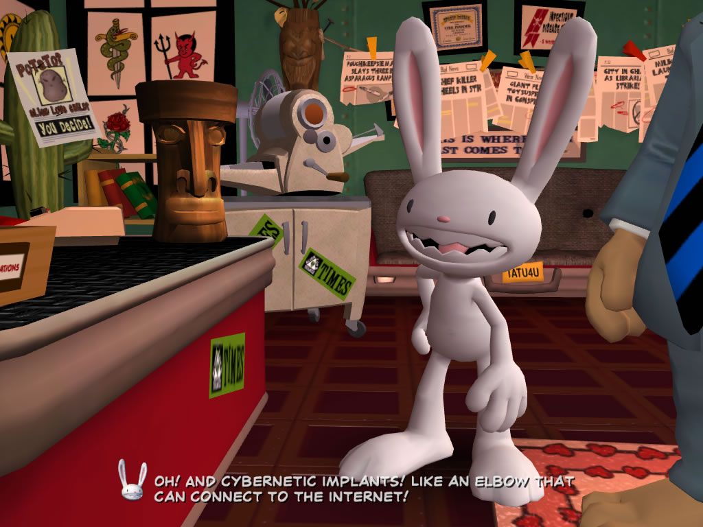 Sam & Max: Episode 4 - Abe Lincoln Must Die! (Windows) screenshot: Sybil has started a dating service. Max tells what he is looking for in a woman.