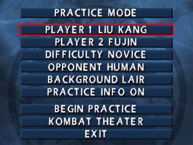 Mortal Kombat 4 (Windows) screenshot: Practice config.
