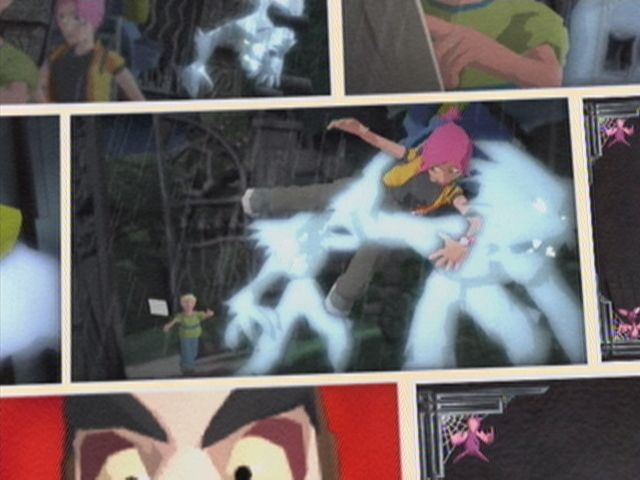Grabbed by the Ghoulies (Xbox) screenshot: Amber's been kidnapped by two wolf-like Ghoulies!
