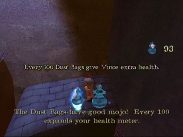 Voodoo Vince (Xbox) screenshot: Grab 100 dust bags to increase Vince's health.