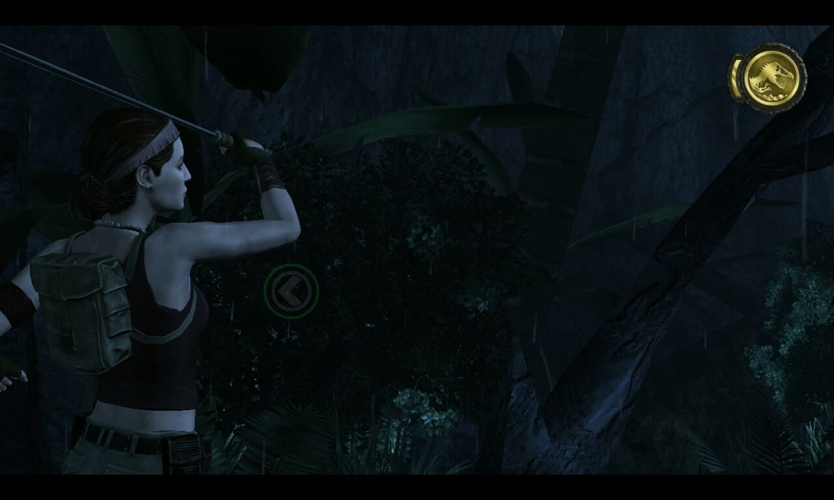 Jurassic Park: The Game (Windows) screenshot: Quick time events: Nima hacks and slashes her way through the jungle