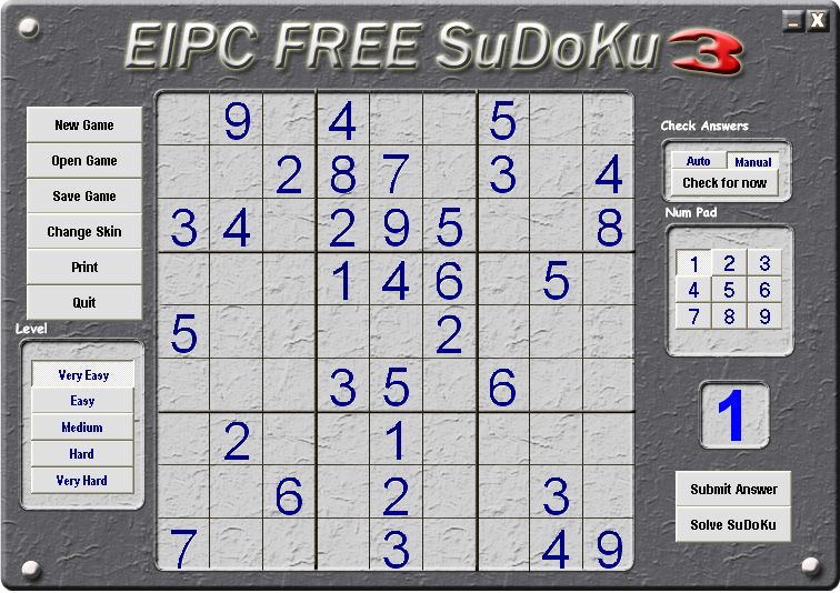 EIPC Free SuDoKu 3 (Windows) screenshot: Metal Skin