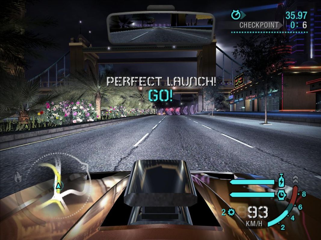 Need for Speed: Carbon (Windows) screenshot: Watching your rev-up in the beginning can give you a perfect launch which gets you in the front.