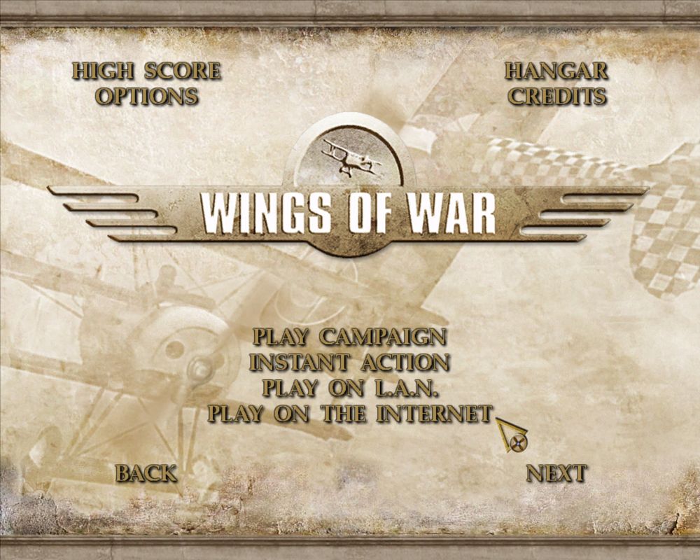 Wings of War (Windows) screenshot: Main menu