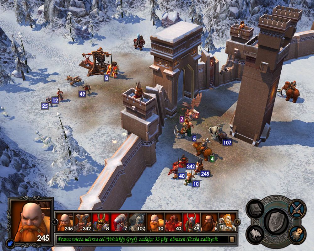 Heroes of Might and Magic V: Hammers of Fate (Windows) screenshot: Dwarven fortress is under attack.
