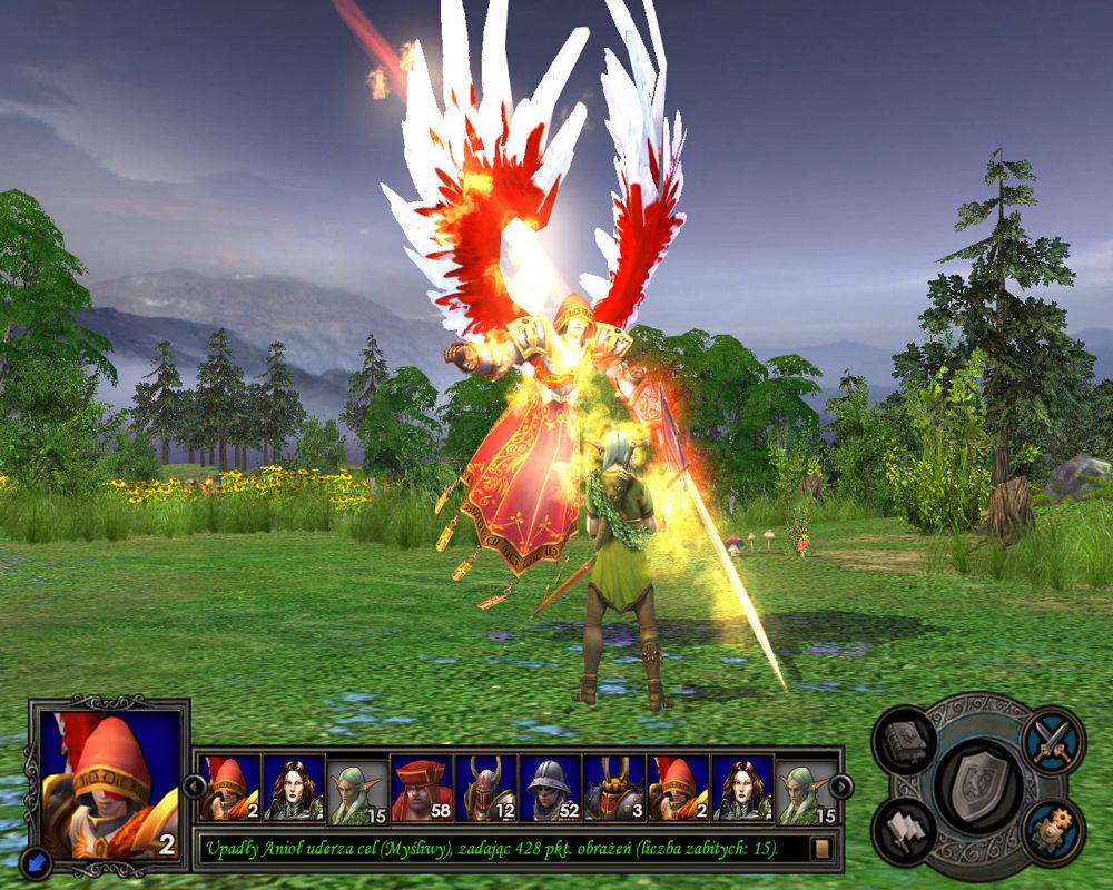 Heroes of Might and Magic V: Hammers of Fate (Windows) screenshot: Fallen Angel vs. Hunter.