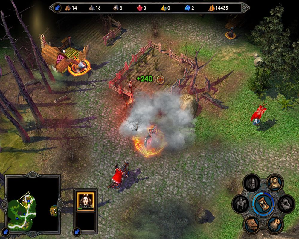 Heroes of Might and Magic V: Hammers of Fate (Windows) screenshot: Another house burned to the ground.
