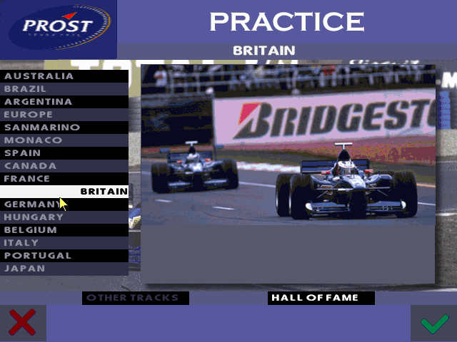 Prost Grand Prix 1998 (DOS) screenshot: Choosing a circuit