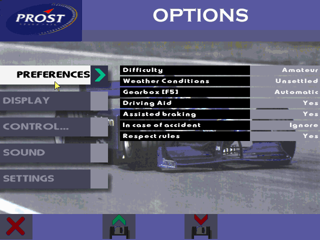 Prost Grand Prix 1998 (DOS) screenshot: Driver aids