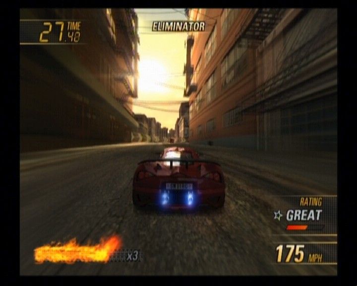 Burnout: Revenge (Xbox) screenshot: You can use speed boost as long as available, which refills as you drive and ram other vehicles.