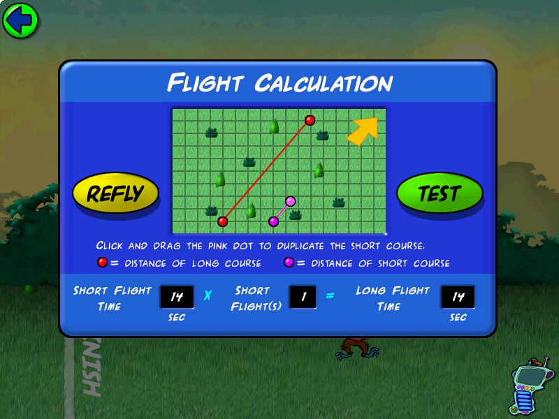 Cyberchase: Castleblanca Quest (Windows) screenshot: Estimating longer flight time based on shorter flight