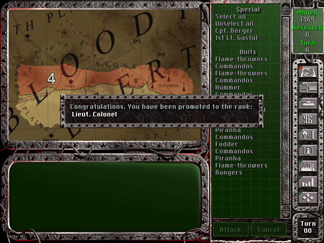 Spellcross (DOS) screenshot: Level up! Now I can lead eighteen units to battle.
