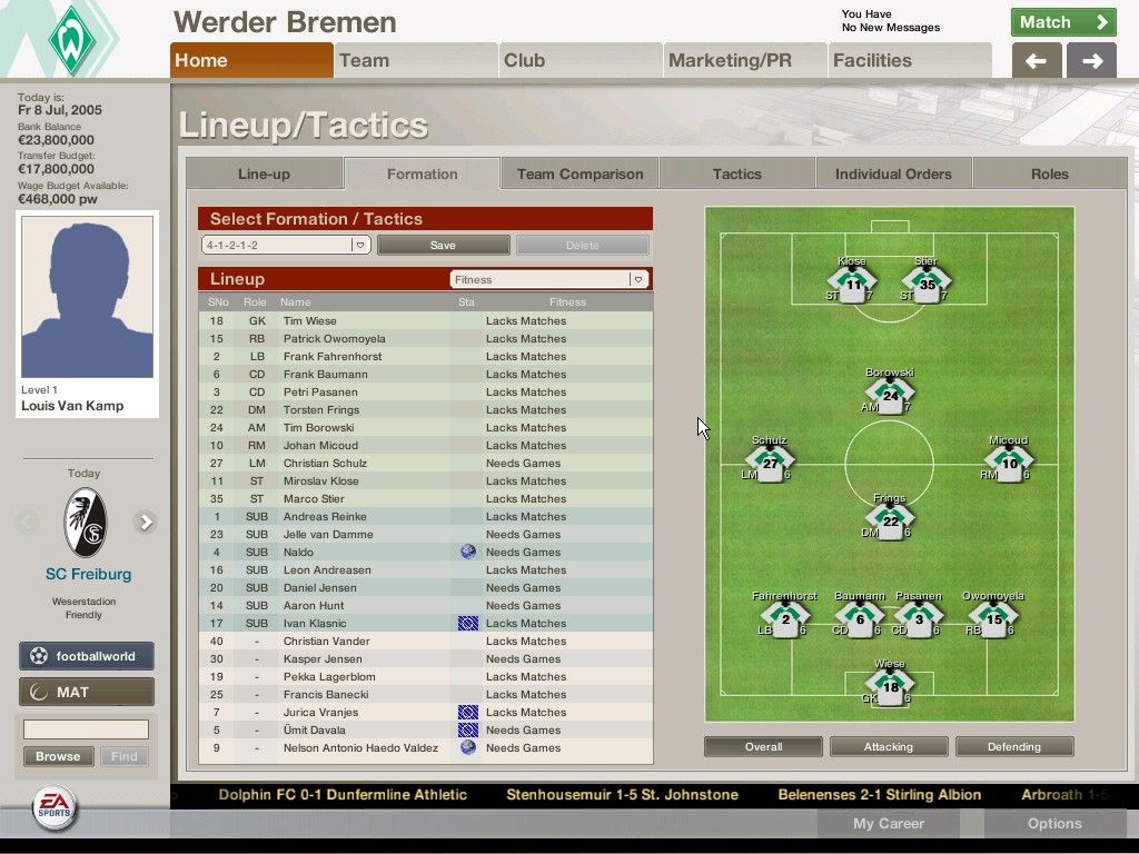 FIFA Manager 06 (Windows) screenshot: Team formation