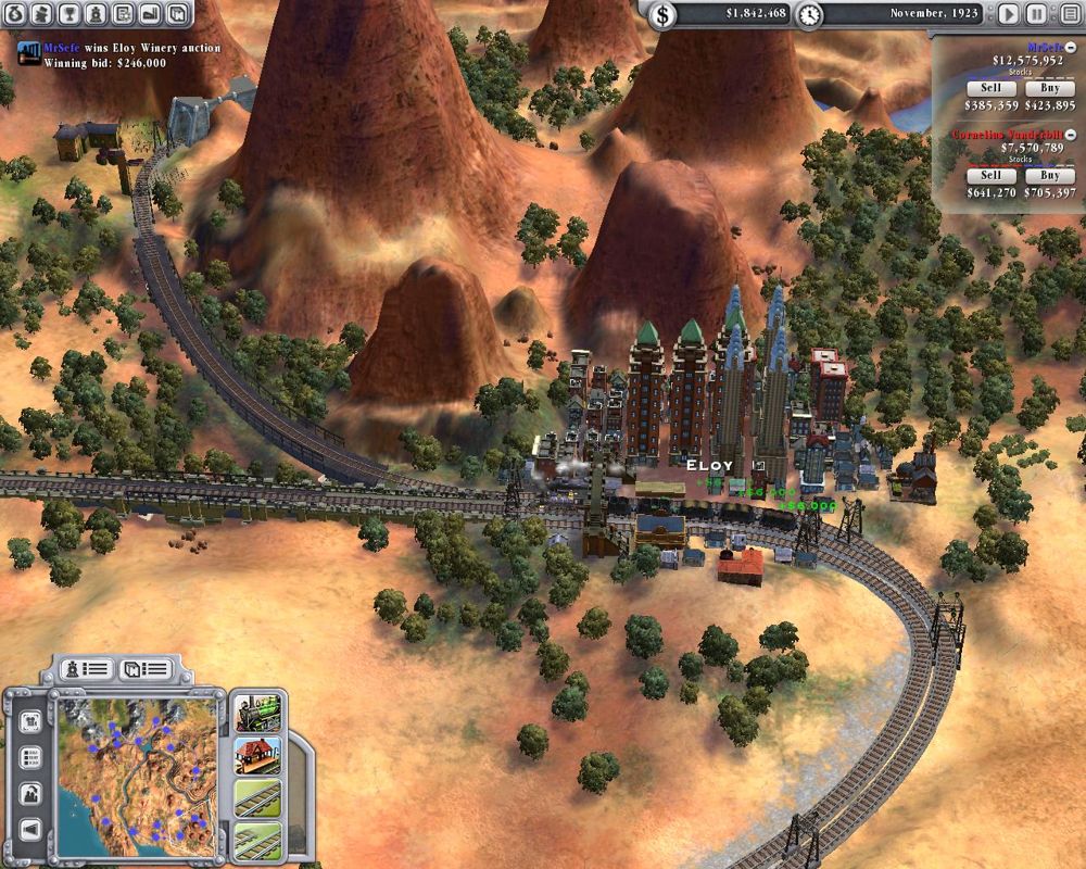 Sid Meier's Railroads! (Windows) screenshot: Selling cargo. You get a bonus if you own a production facility in city