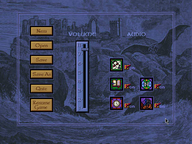 Dracula Unleashed (DOS) screenshot: Game options