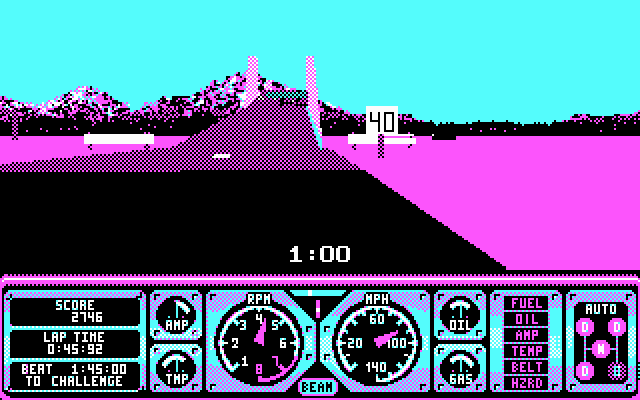 Hard Drivin' II (DOS) screenshot: jump ahead - CGA