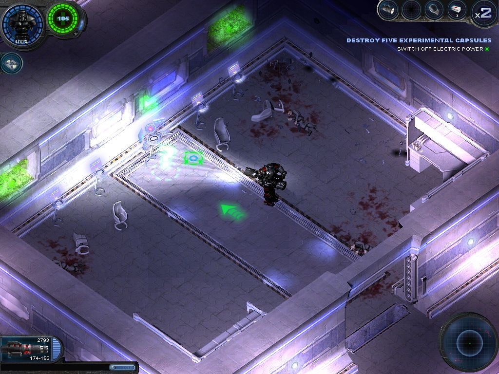 Alien Shooter: Vengeance (Windows) screenshot: Gaining control of the security bots.