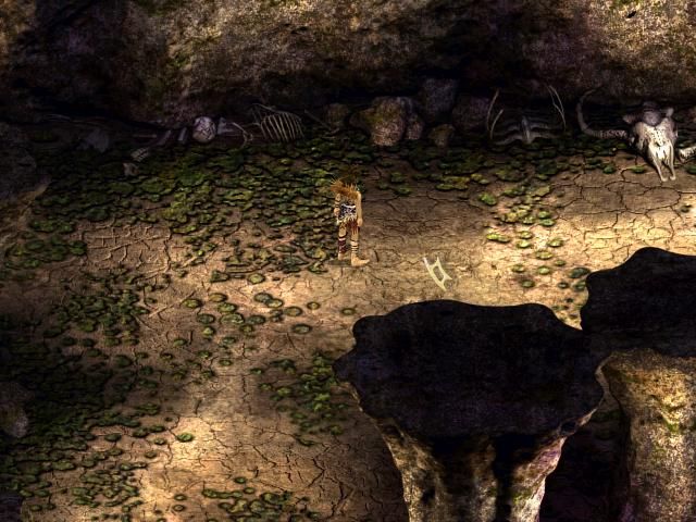 Lü Bu yu Diao Chan (Windows) screenshot: Exploring a mountain cave.