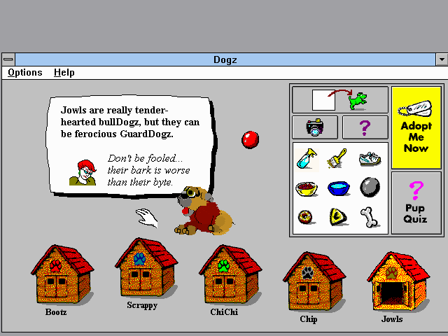 Dogz: Your Computer Pet (Windows 3.x) screenshot: "Jowls"