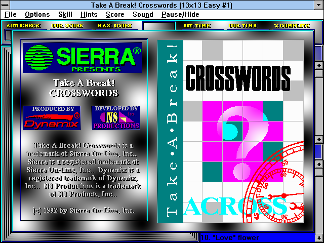 Take a Break! Crosswords (Windows 3.x) screenshot: Title screen (16 colors)