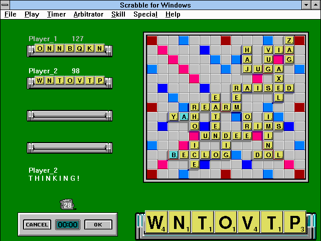 Deluxe Scrabble for Windows (Windows 3.x) screenshot: Game in progress