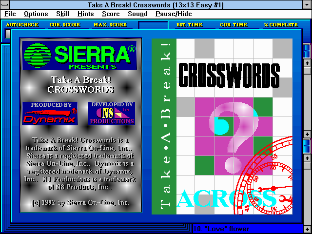 Take a Break! Crosswords (Windows 3.x) screenshot: Title screen (256 colors)