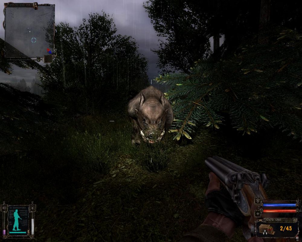 S.T.A.L.K.E.R.: Shadow of Chernobyl (Windows) screenshot: Hunting for mutated boars.
