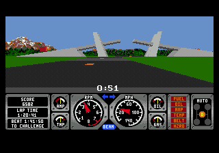 Hard Drivin' (Genesis) screenshot: Stunt road is ahead, but you are on the speed way!