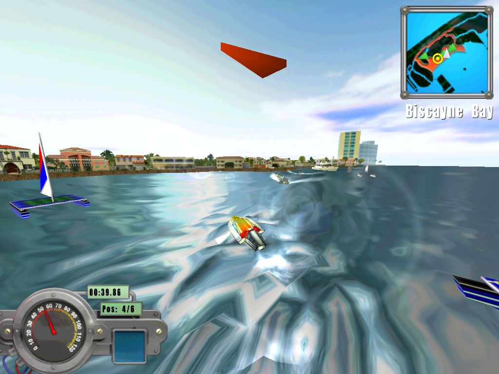 Miami Speedboat Racer (Windows) screenshot: Watch out for the sail boats.