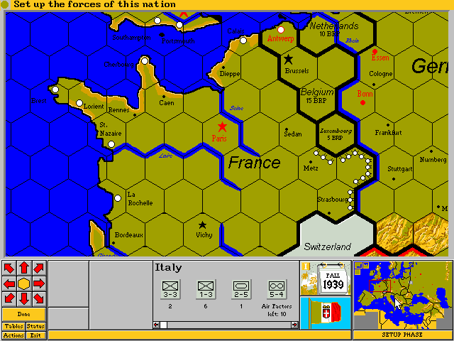 Third Reich (DOS) screenshot: Main game screen - France