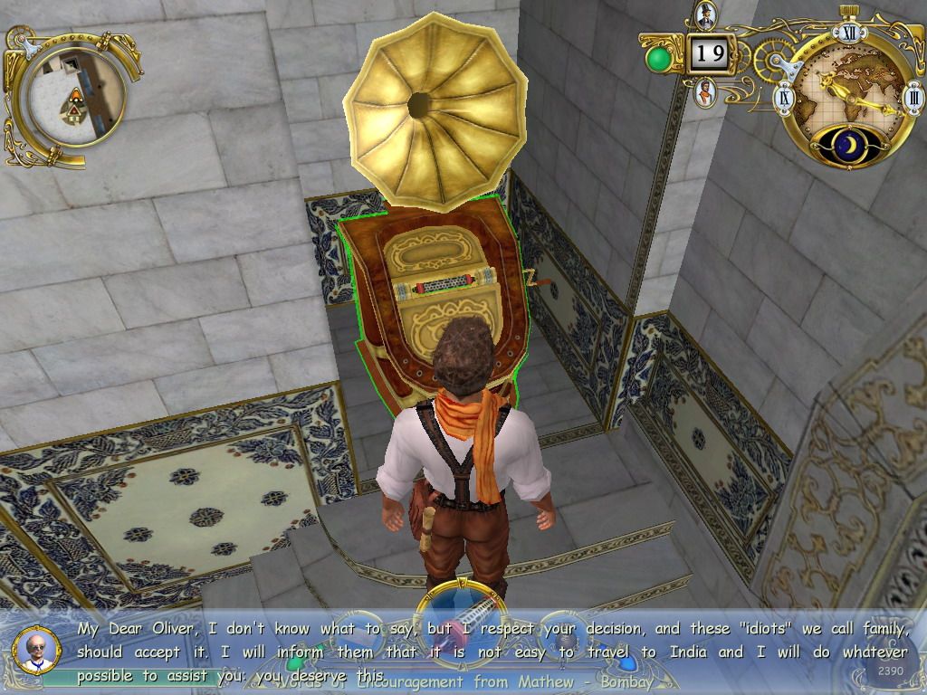 80 Days (Windows) screenshot: You get some messages during the game. You can listen to them with this phonograph.