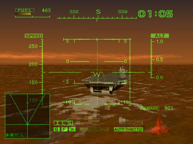 Ace Combat 2 (PlayStation) screenshot: Making a carrier landing approach.