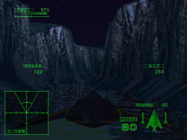Ace Combat 2 (PlayStation) screenshot: Flying the F-117 Nighthawk.