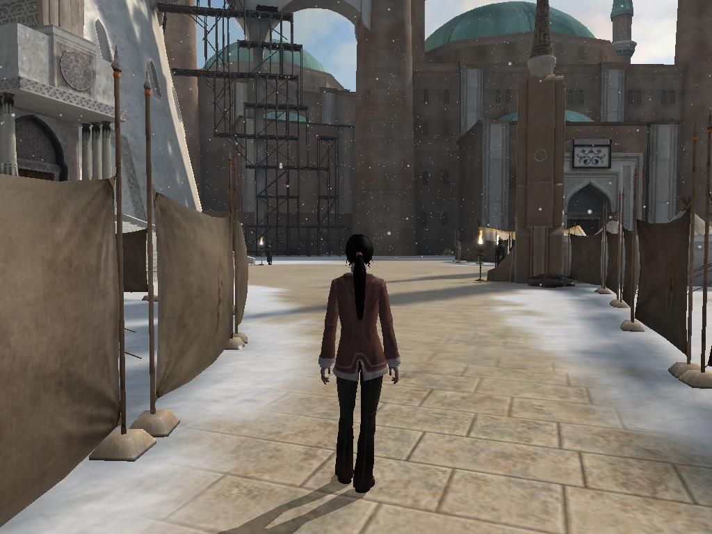 Dreamfall: The Longest Journey (Windows) screenshot: The Azadi culture is based on real-world Iran. This is the view of the tower, which is quite similar to the real Azadi tower in Tehran.