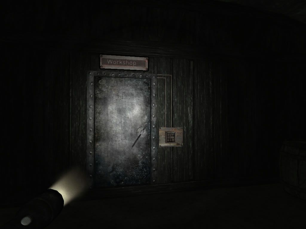 Penumbra: Overture - Episode 1 (Windows) screenshot: The entrance to the workshop requires a code.